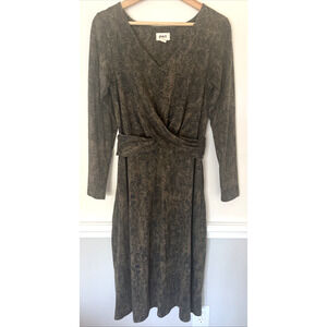 Pact Organic Cotton Dress Size Medium Faux Wrap Snake Print Green Black